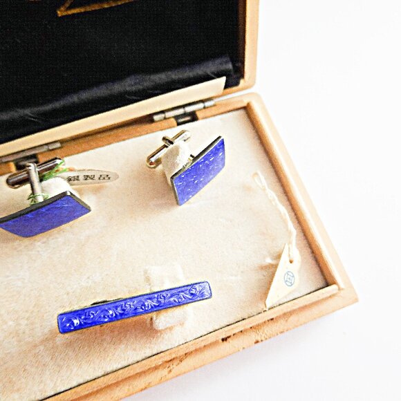 Sterling Silver Japanese Cufflinks Tie Bar With Tags - Picture 2 of 3